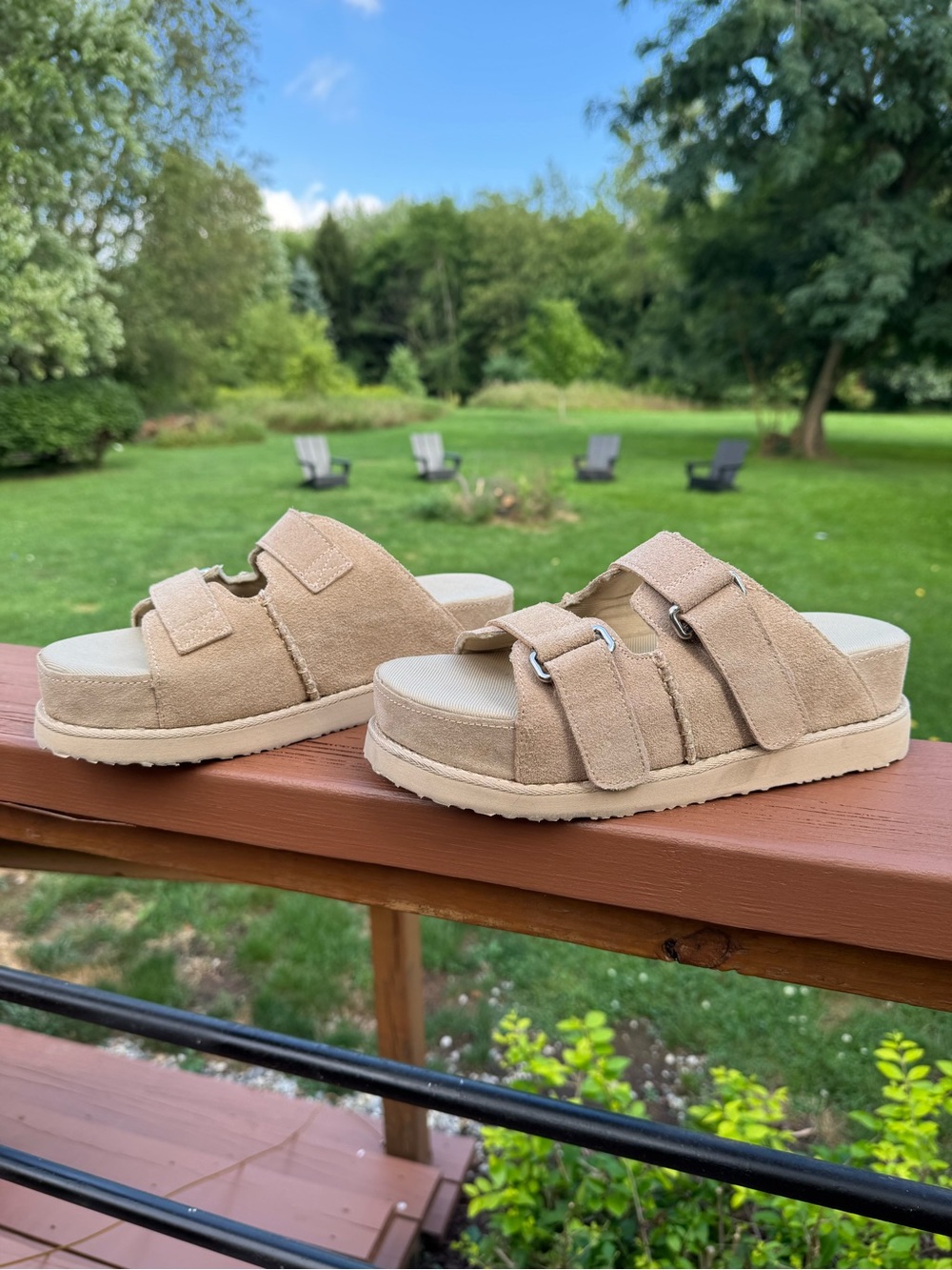 Project Cloud Beige Suede Platform Slide Sandals - Picture 4 of 5